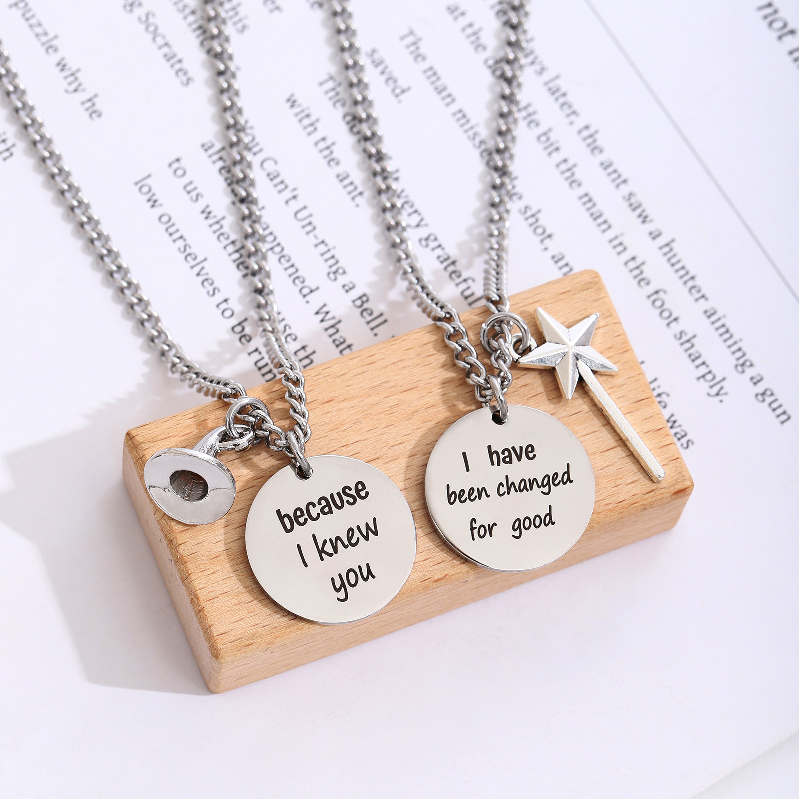 Friendship Pendant Necklaces Stainless Steel Wicked Witch Musical Inspired Heartfelt Engraved Jewelry For Best Friends