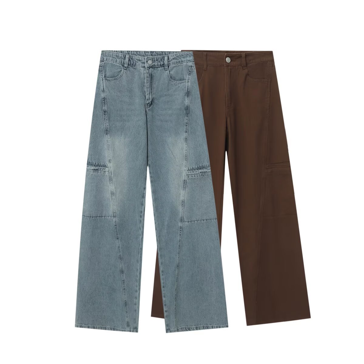 Women's High Waisted Straight Leg Jeans Loose Fit Polyester Denim Pants With Button Detail Streetwear Casual Utility Trousers Long Pants