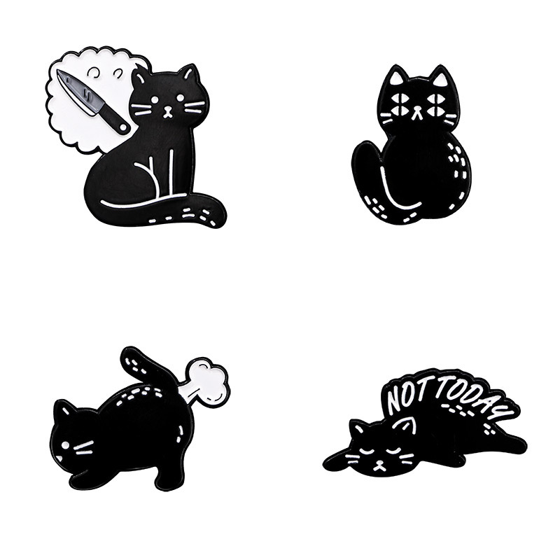 Funny Black Cat Enamel Pin Cute Cartoon Animal Alloy Brooch Not Today Drip Oil Badge For Backpack Jacket Clothing Accessories Women Kids Jewelry