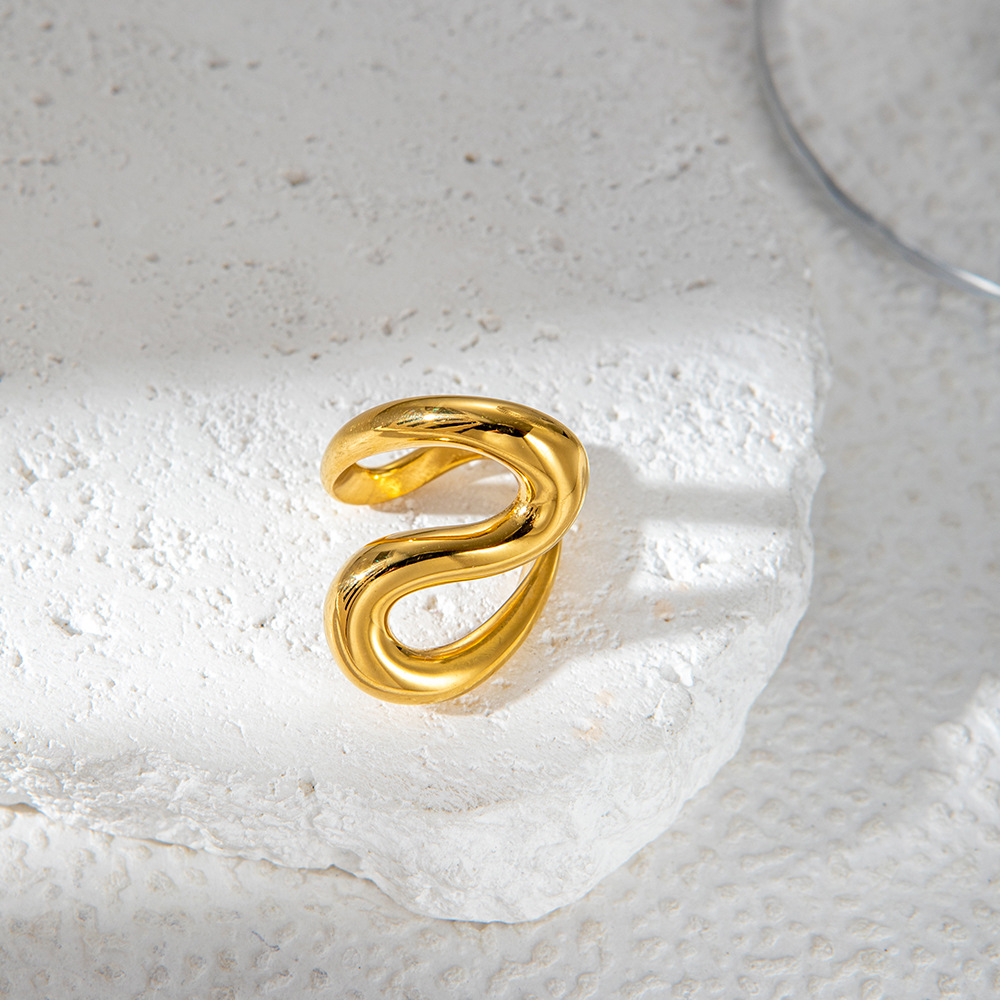 Chunky Wave Line Ring 18K Gold Plated Stainless Steel Irregular Geometric Modern Minimalist For Women