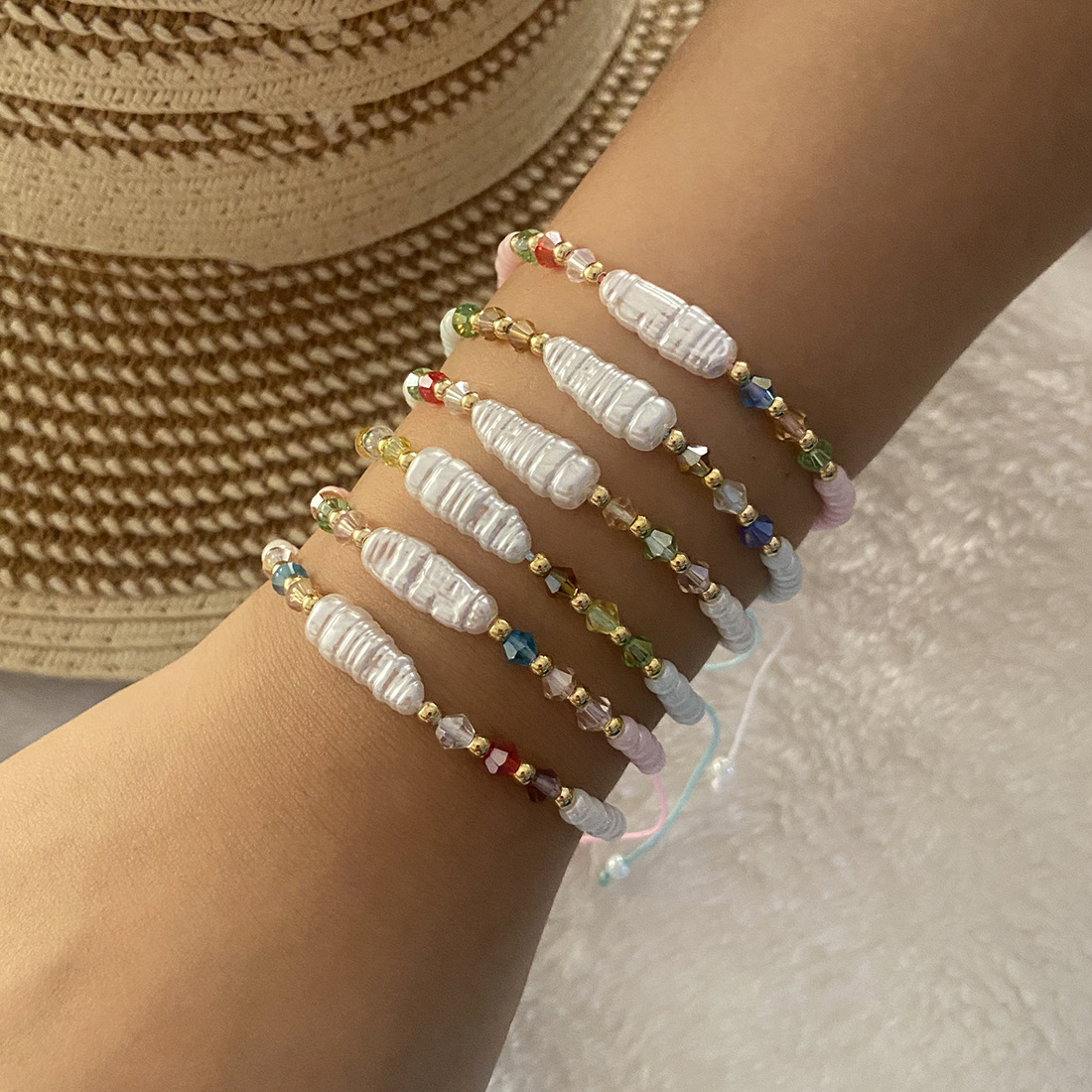 Handmade Woven Bracelet With Irregular Pearl Crystal Beaded Bohemian Style Adjustable Jewelry For Women