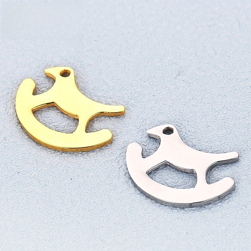 Stainless Steel Rocking Horse Pendants DIY Jewelry Accessories Gold Silver Plated Metal Horse Charms For Necklace Bracelet Making Craft Supplies 16x13mm