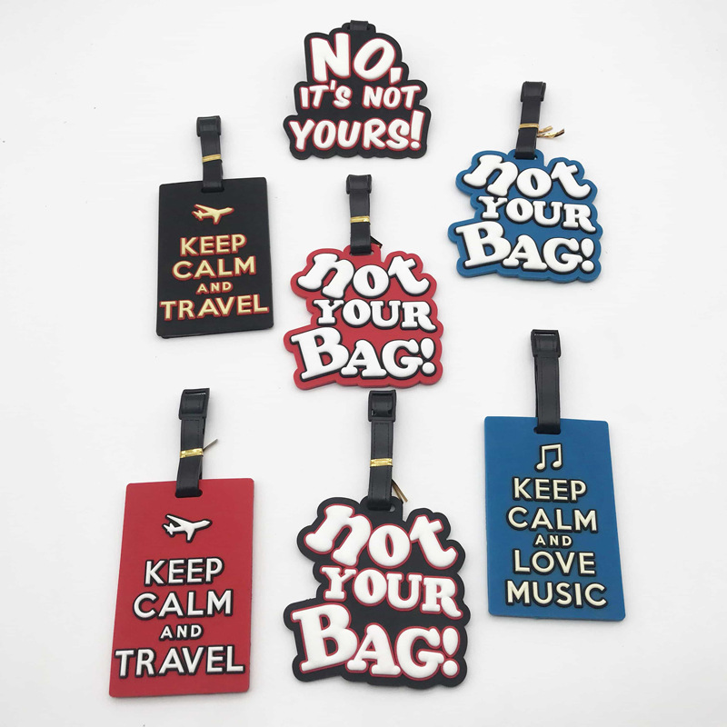 Creative PVC Soft Rubber Luggage Tags Keep Calm Travel Slogan Suitcase ID Tags Adjustable Strap Bag Identification Labels For Travel Essentials