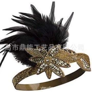 1920s Vintage Great Gatsby Feather Headband Rhinestone Sequin Tassel Hair Band For Halloween Wedding Party Costume Flapper Headpiece For Women