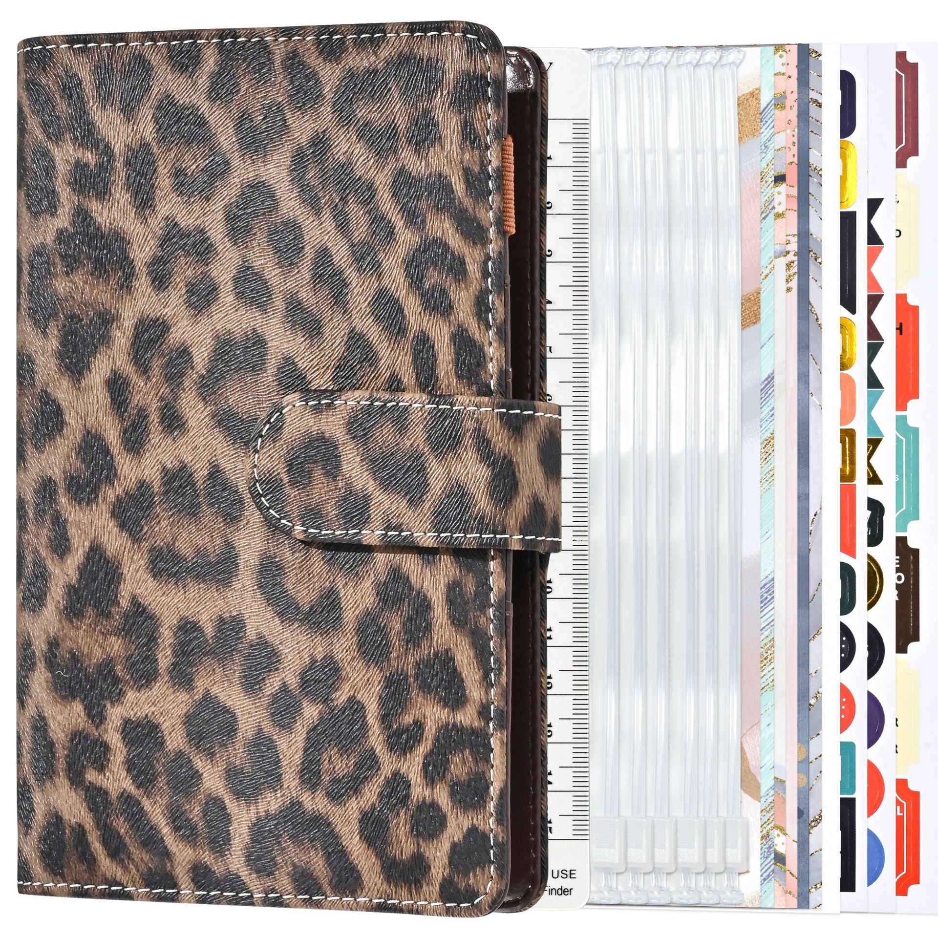 A6 Budget Binder Set Leopard Print PU Leather Loose Leaf Notebook With 6-Ring Binder Cash Envelopes Budget Sheets Stickers Ruler For Money Saving Expense Tracker Office School Planner