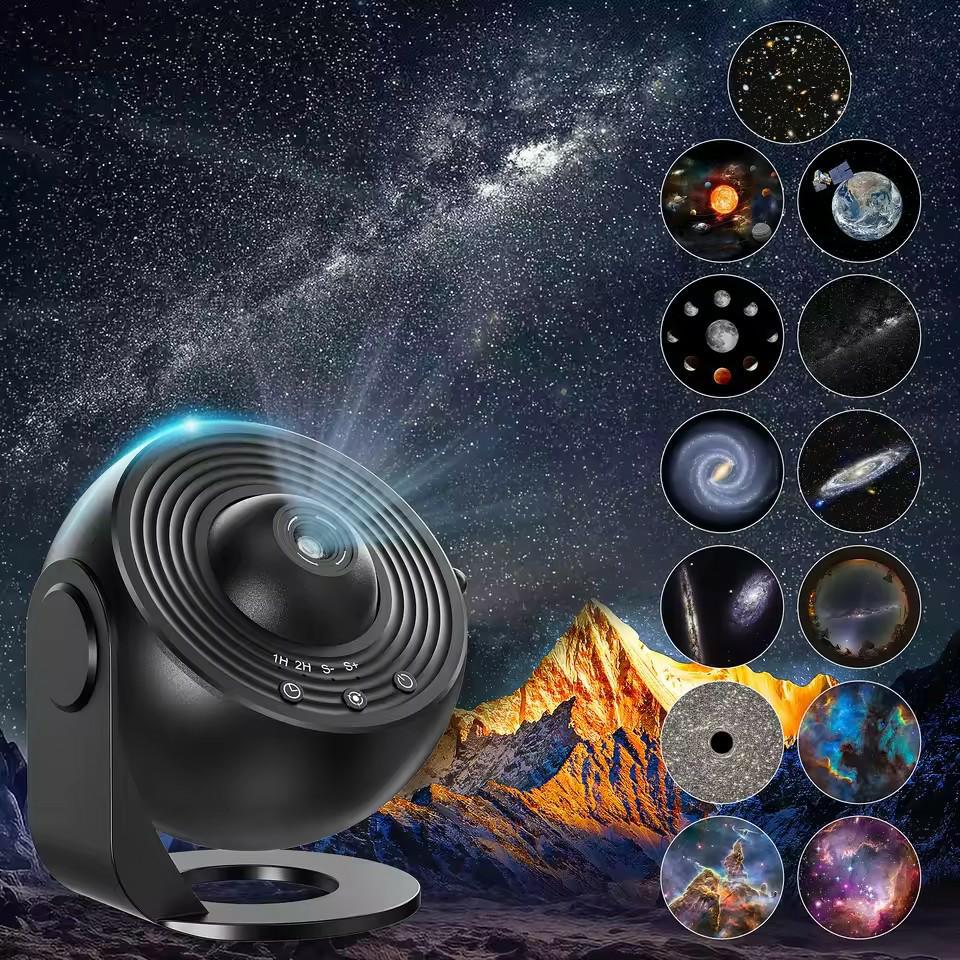 Galaxy Starry Sky Projector Night Light ABS PC Planetarium Projector Lamp With 12 Film Discs For Bedroom Decor Romantic Atmosphere Kids Adults Gift Modern Style