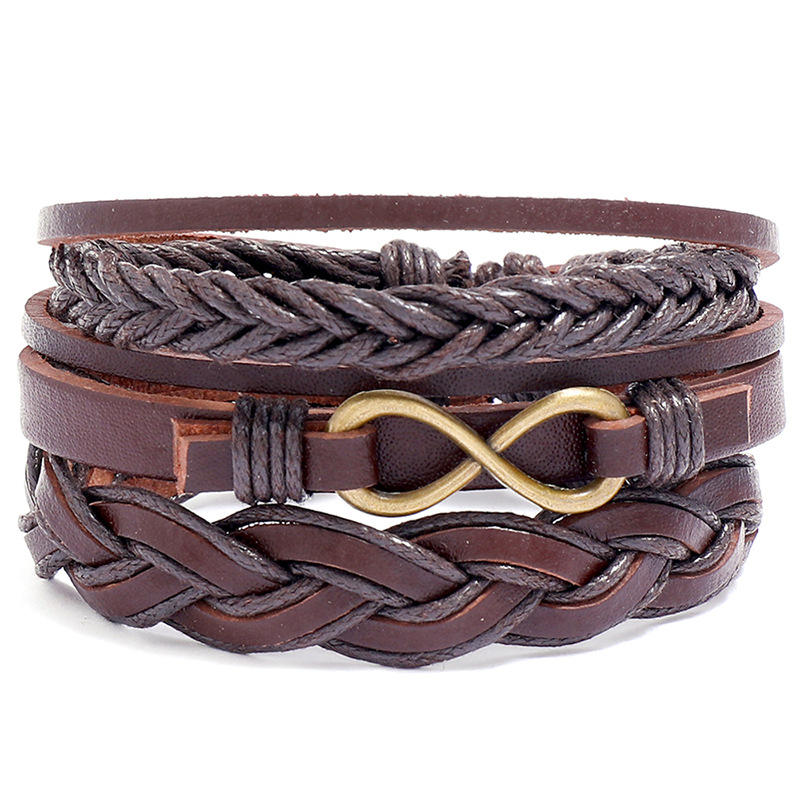 Vintage Braided PU Leather Bracelet Multi Layer Infinity Symbol Retro Unisex Wax Cord Alloy Jewelry Accessory Adjustable
