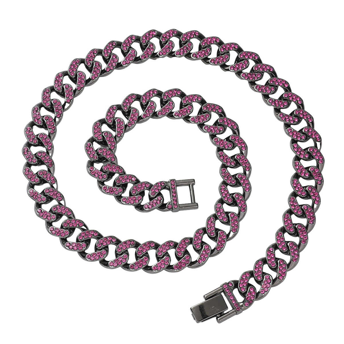 Hip Hop Cuban Link Necklace Alloy Fully Iced Out Purple Rhinestone Exaggerated Bold Rap Streetwear Jewelry