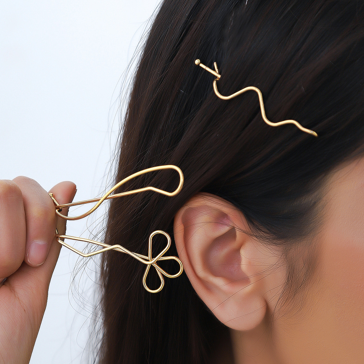 Korean Style Minimalist Alloy Electroplated Golden Hair Clips Wave Flower Geometric Side Clips Bobby Pins Hair Accessories For Women Girls