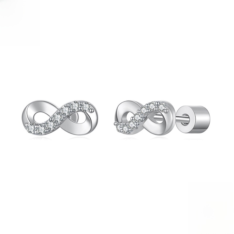 Luxury Moissanite D Color S925 Sterling Silver Infinity Symbol Stud Earrings For Women Elegant Screw Back White Gold Plated Fine Jewelry Gift