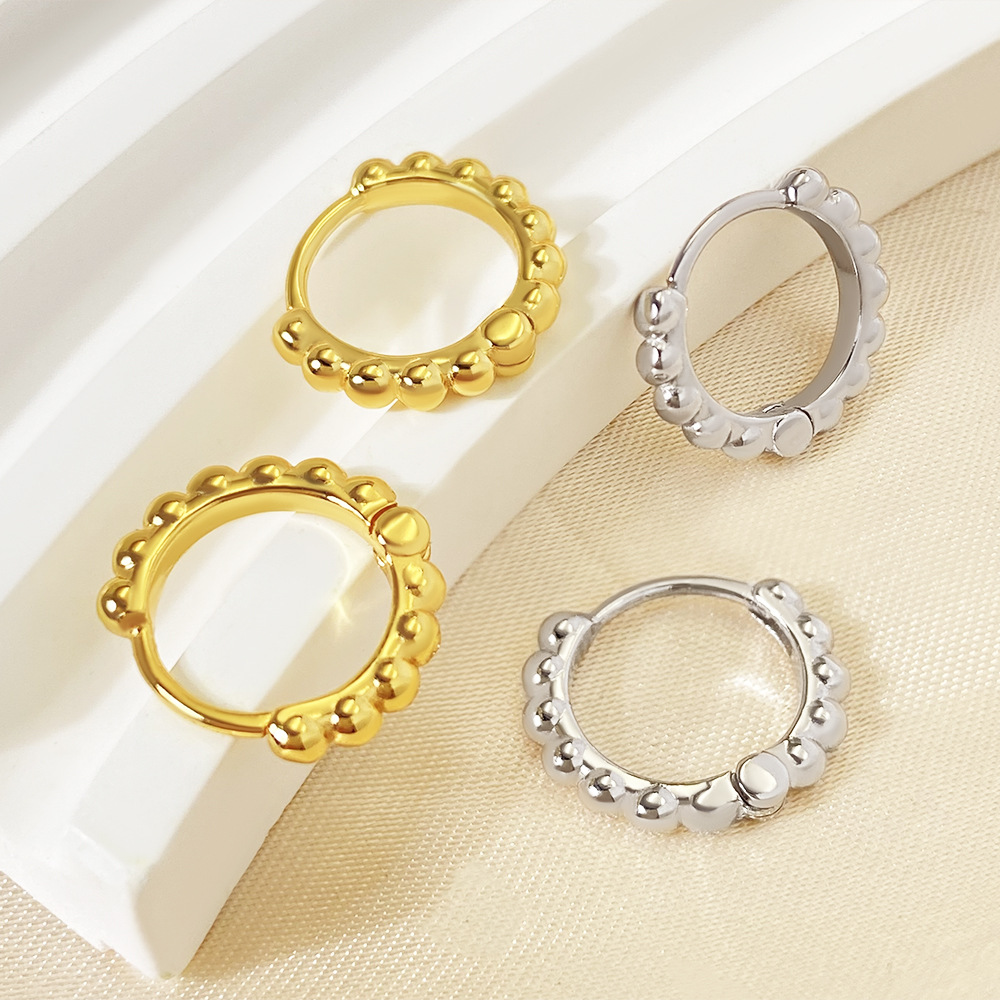 Minimalist Huggie Hoop Earrings For Women With Round Beads Brass Zircon Jewelry Smooth Surface Fashion Commute