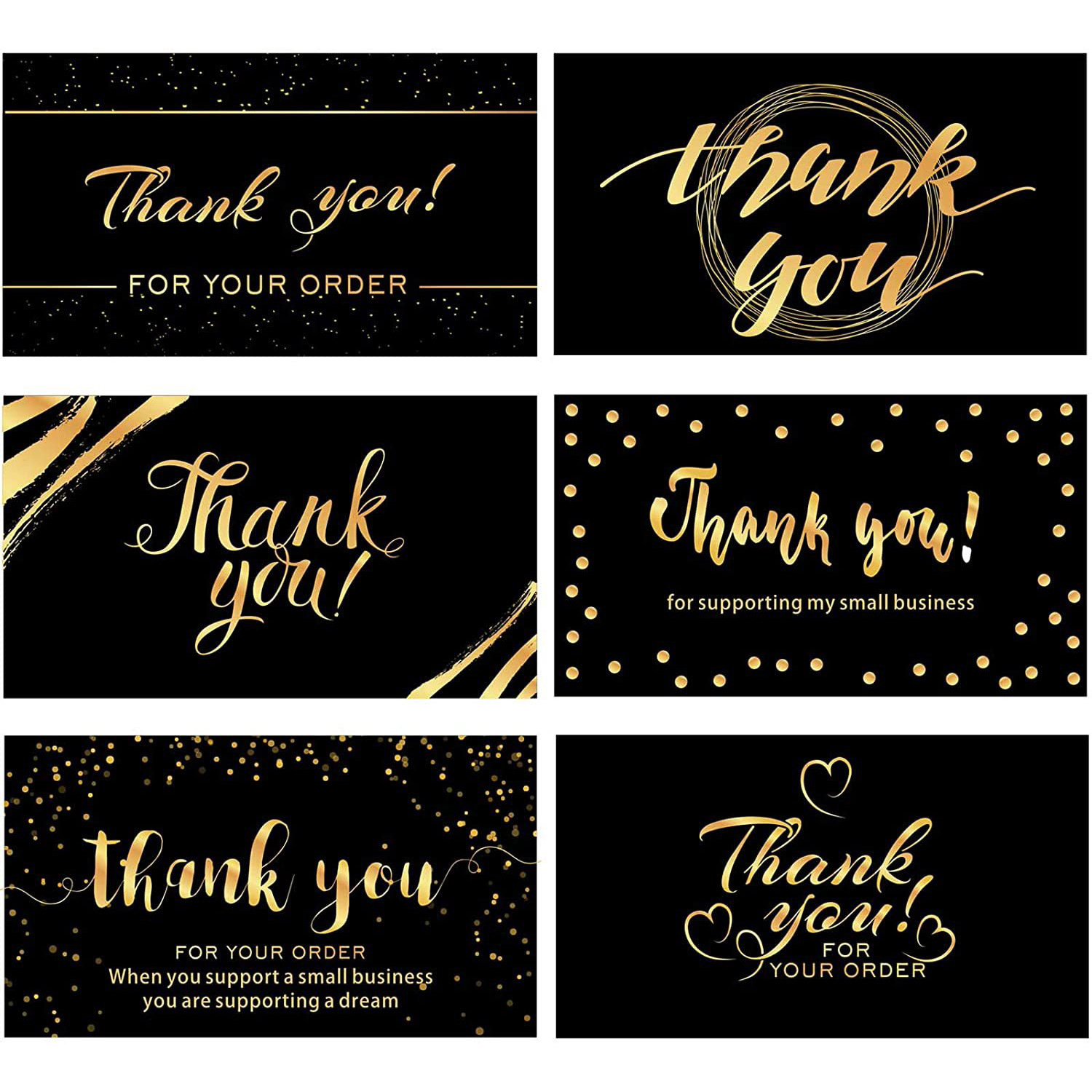 50pcs Premium Black and Gold Thank You for Your Order Cards Small Business Appreciation Cards for Packages Laminated Glossy Paper 3.5x2 Inch