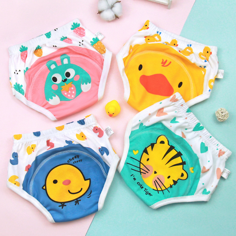 Toddler Reusable Cotton Training Pants Cartoon Printed Waterproof Diaper Underwear Potty Training Learning Underpants For Baby Boys Girls