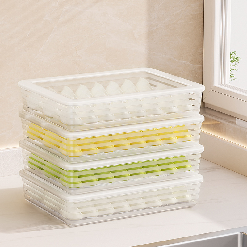 Food Grade Plastic Multi-layer Dumpling Storage Box Stackable Refrigerator Fresh-keeping Container With Lid Date Recorder Non-stick Kitchen Food Organizer