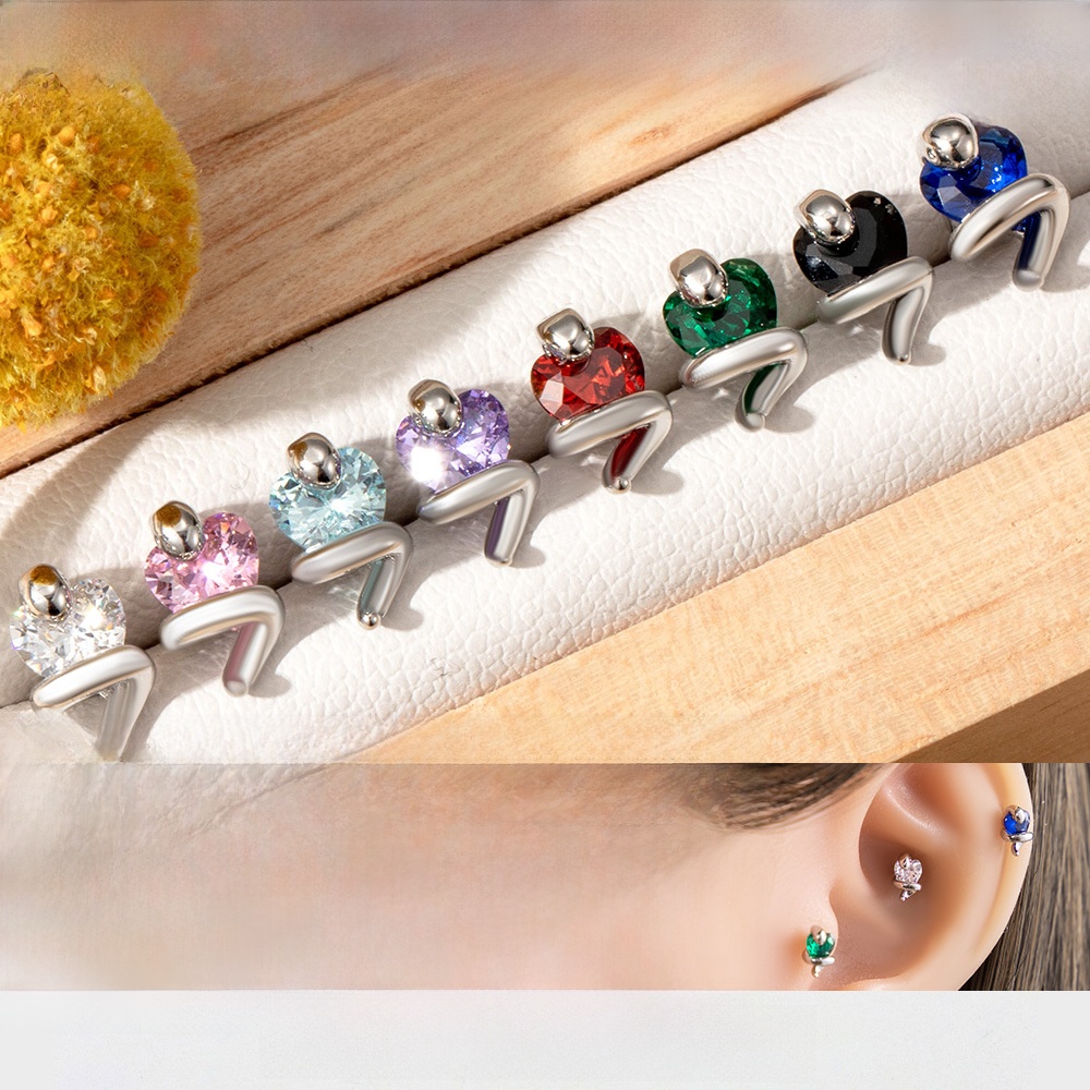 Heart Zirconia Snake Wrapped Ear Bone Studs Titanium Steel Post Copper Screw Back Flat Back Earrings For Women Party Jewelry