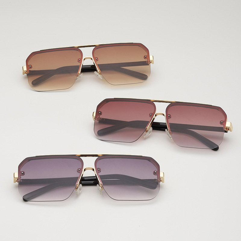 Wholesale Retro Square Half Frame Sunglasses UV400 For Men Women - Everful