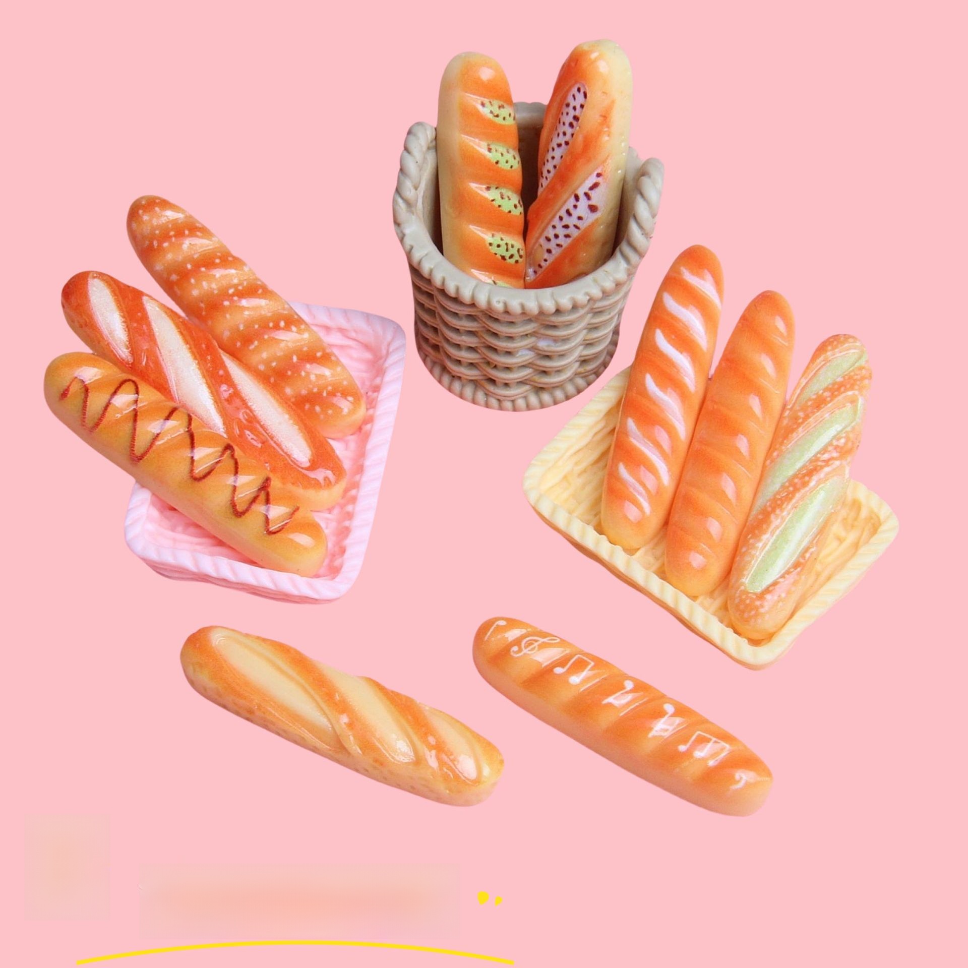 Miniature Resin French Baguette Food Play Simulation Bread Dollhouse Decor DIY Keychain Hair Clip Accessories Miniature Bakery Shop Ornament For Kids Play