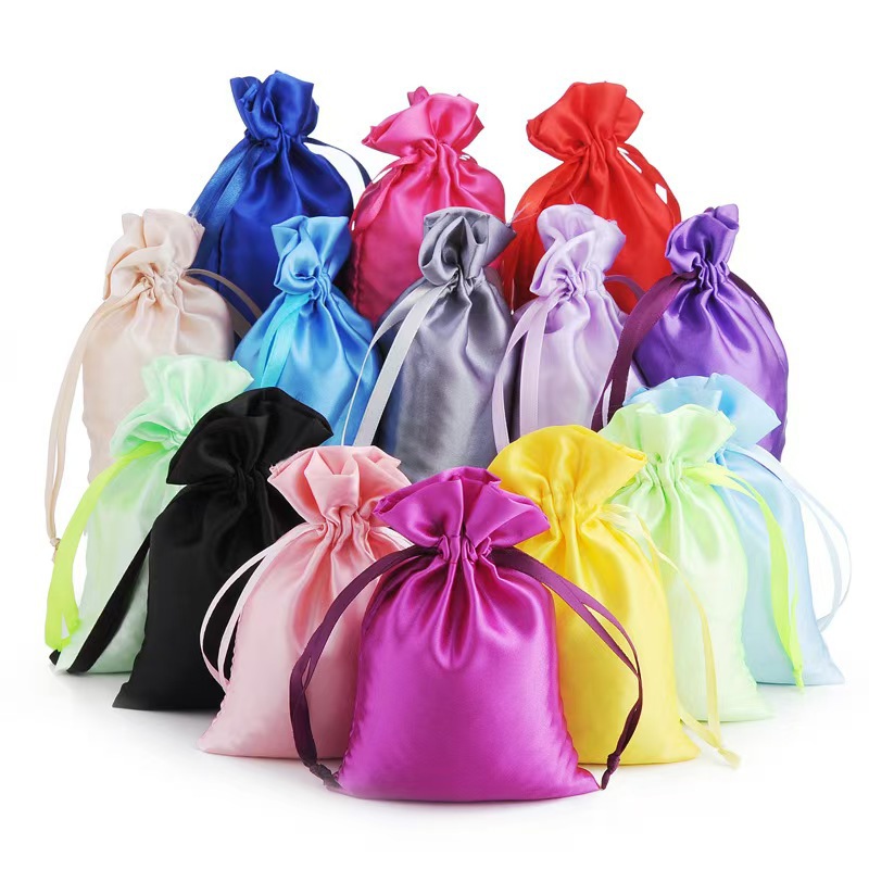 Glossy Satin Drawstring Bags Faux Silk Jewelry Packaging Pouches Dustproof Underwear Storage Bags For Gift Wedding Party Travel Small Item Organizer