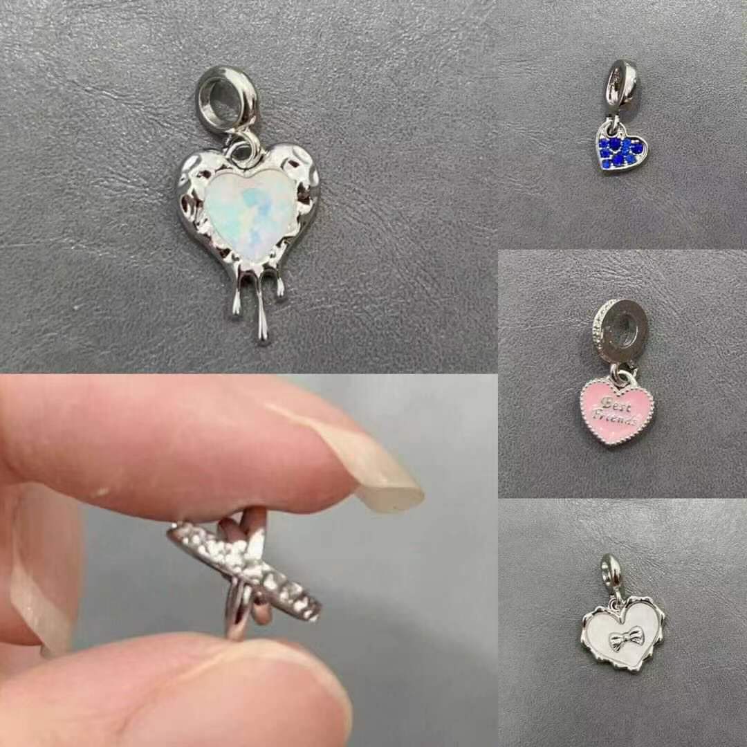 DIY Heart Charm Pendants Alloy Enamel Zirconia Synthetic Opal Best Friends Best Friends Bowknot Charm Bracelet Accessories For Women Jewelry Making