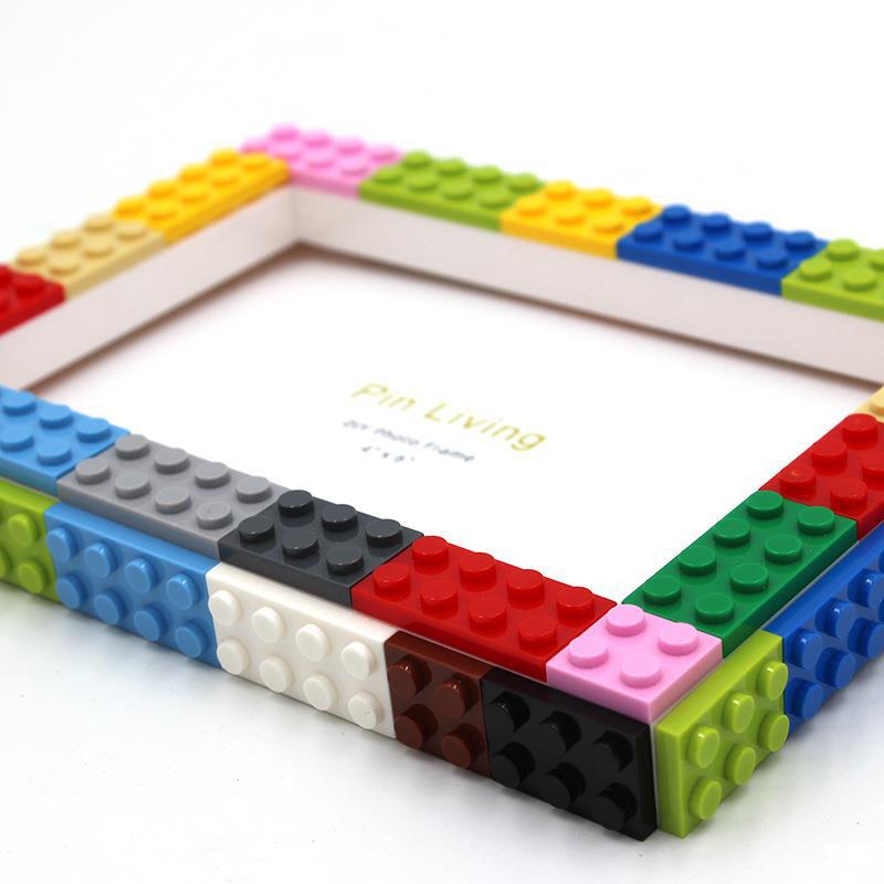 DIY Building Block Photo Frame Creative Colorful Tabletop Picture Frame Compatible With Major Building Blocks For Children Adults Home Office Decor Desktop Ornament Personalized Birthday Gift