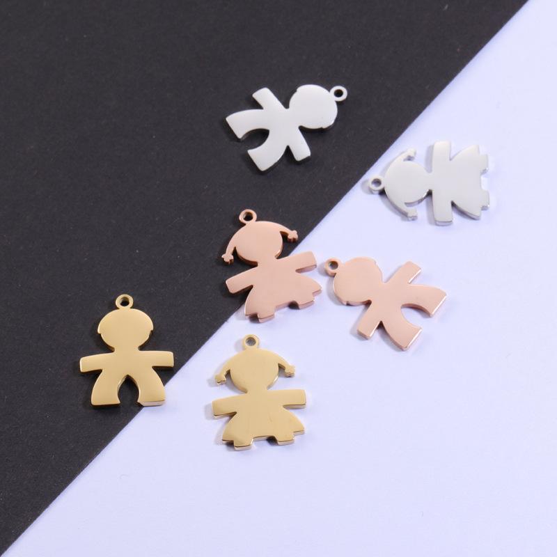 Stainless Steel Boy and Girl Figure Pendants 18K Gold Plated Mirror Polished DIY Jewelry Making Charms Hypoallergenic for Necklaces Bracelets