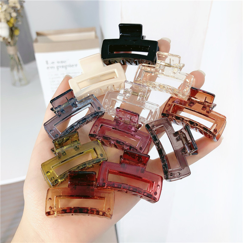 Minimalist Geometric Square Hair Claw Clips Small Resin Plastic Hollow Out Hairpins Japanese Style Versatile Top Clip Hair Accessories For Women Girls Everyday Styling Tools