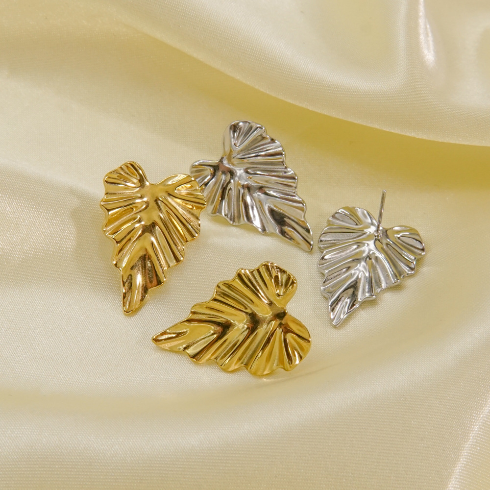 Leaf Stud Earrings Stainless Steel Tropical Monstera Plant Design Vacuum Plated High-end Minimalist Jewelry For Women
