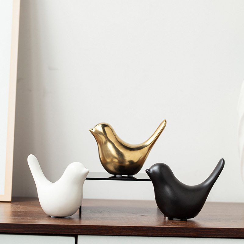 Nordic Minimalist Ceramic Bird Figurines Modern Gold Silver Black White Animal Sculptures for Home Living Room Desk Decor Artistic Desktop Ornaments