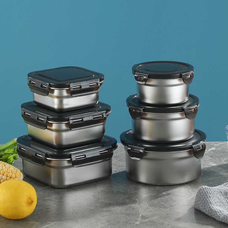 316 Stainless Steel Fresh-keeping Box With Lid Leak-proof Food Storage Container Portable Bento Lunch Box For Refrigerator Kitchen Home Office Adults