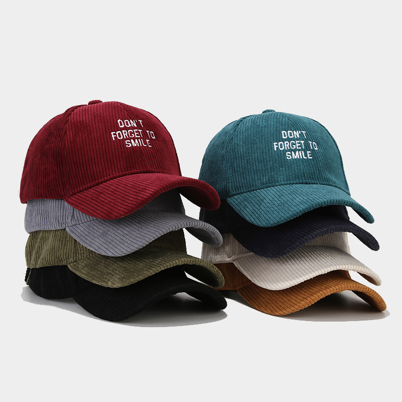 Women Corduroy Baseball Cap Don't Forget To Smile Letter Embroidery Curved Brim Sunshade Adjustable Hat For Outdoor Travel Casual Sporty Fashion