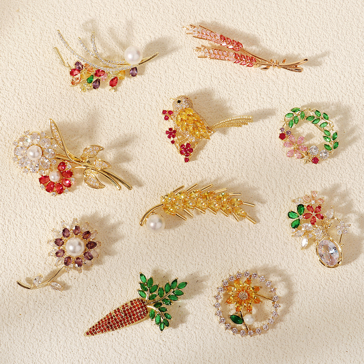 Luxury Zirconia Brooch Women Copper Alloy Inlaid Crystal Rhinestone Wheat Ear Butterfly Flower Pins For Wedding Suit Banquet Party Jewelry Accessories