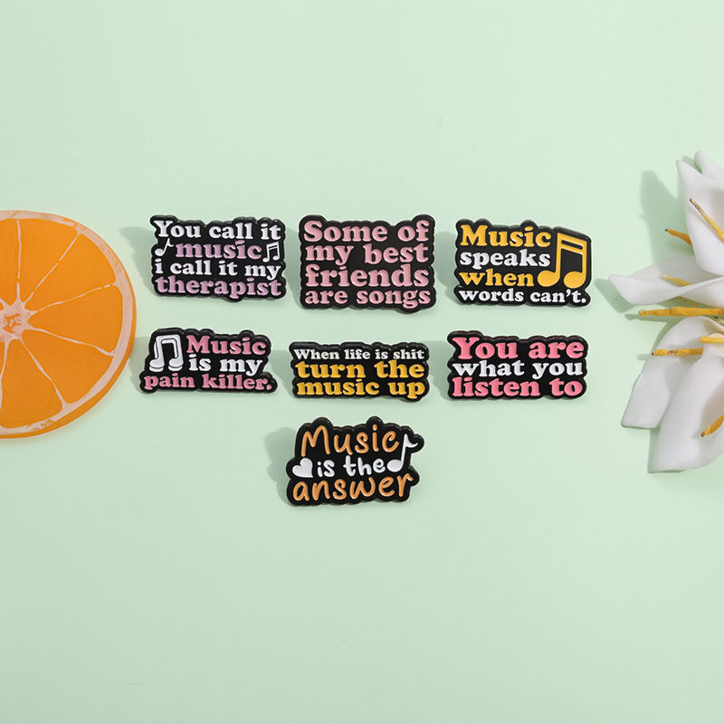 7Pcs Music Enamel Pin Set Music Is The Answer Zinc Alloy Brooches Musical Quote Lapel Pins For Clothes Backpacks Bags Trendy Jewelry Gift For Music Lovers