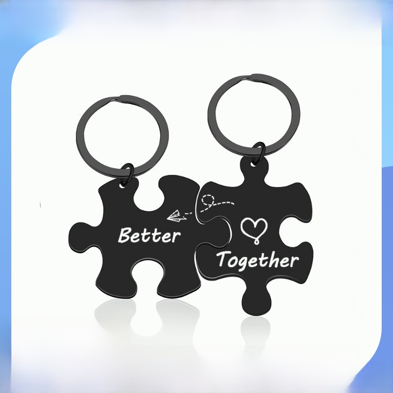 Better Together Puzzle Keychain Necklace Set Stainless Steel Personalized Heart Paper Airplane Splicing Pendant For Couples Best Friends Anniversary Birthday Gift Jewelry