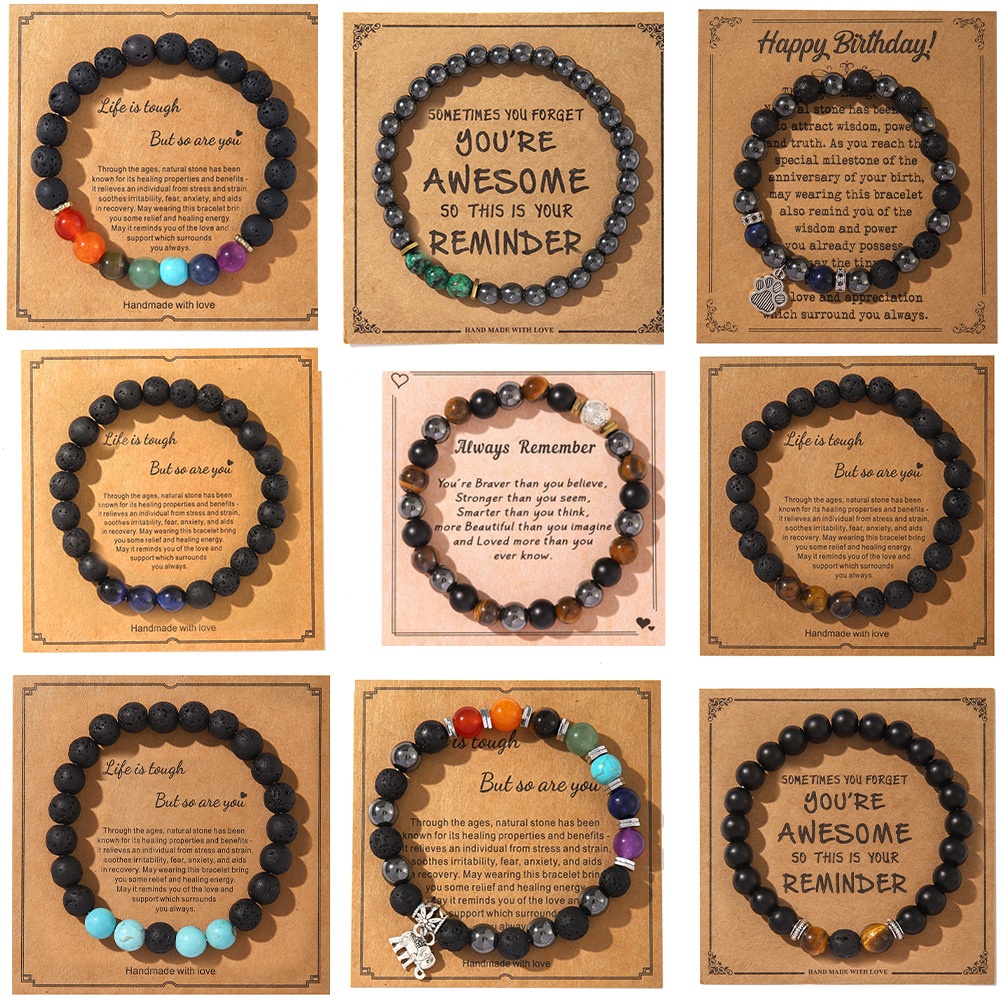 Hot-selling Hand Jewelry Fashionable Minimalist Style Natural Stone Beaded Bracelet Blessing Card