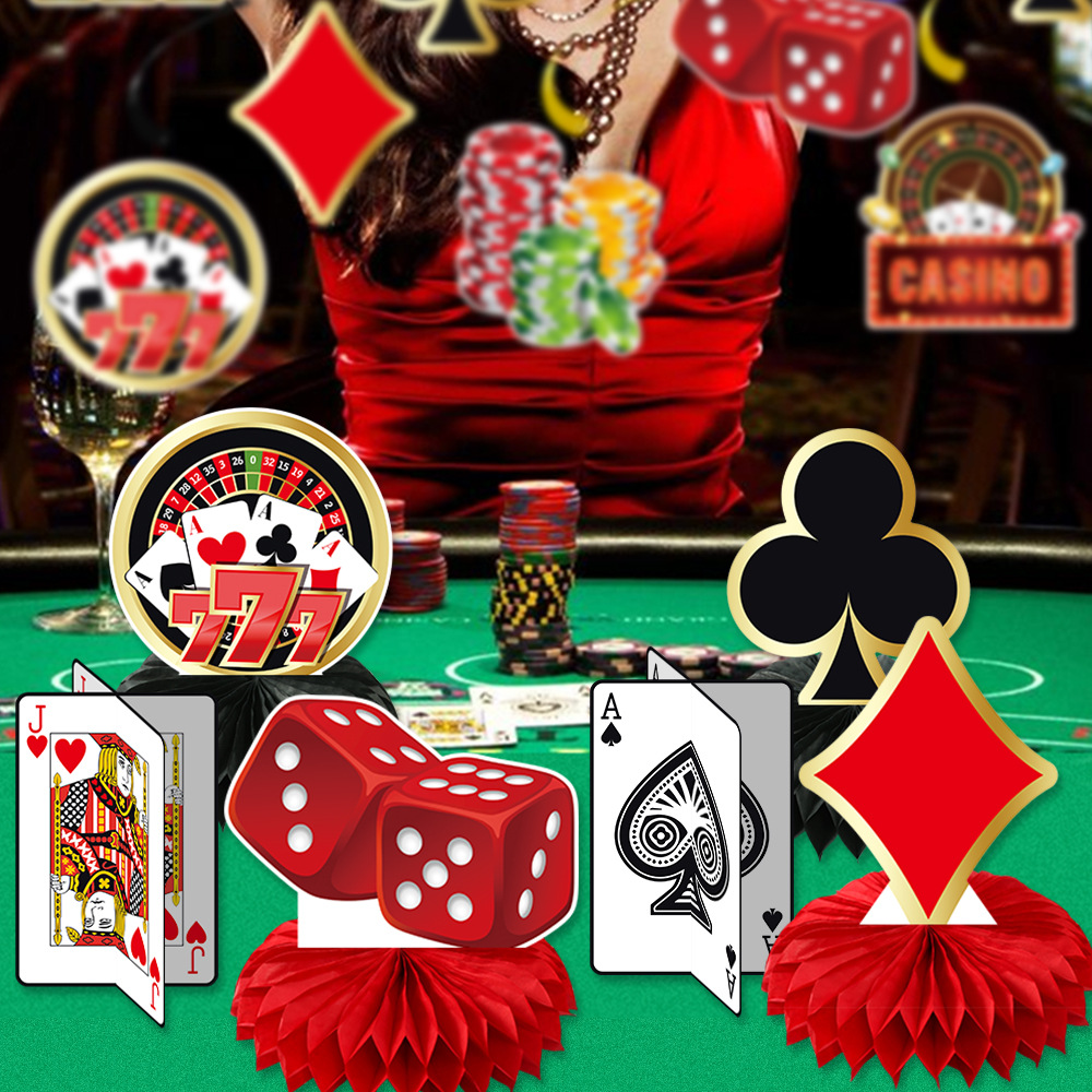 Casino Theme Honeycomb Centerpieces Paper Poker Dice Ornaments For Birthday Party Las Vegas Events Set Of 9 Double Sided Cardboard Table Decorations