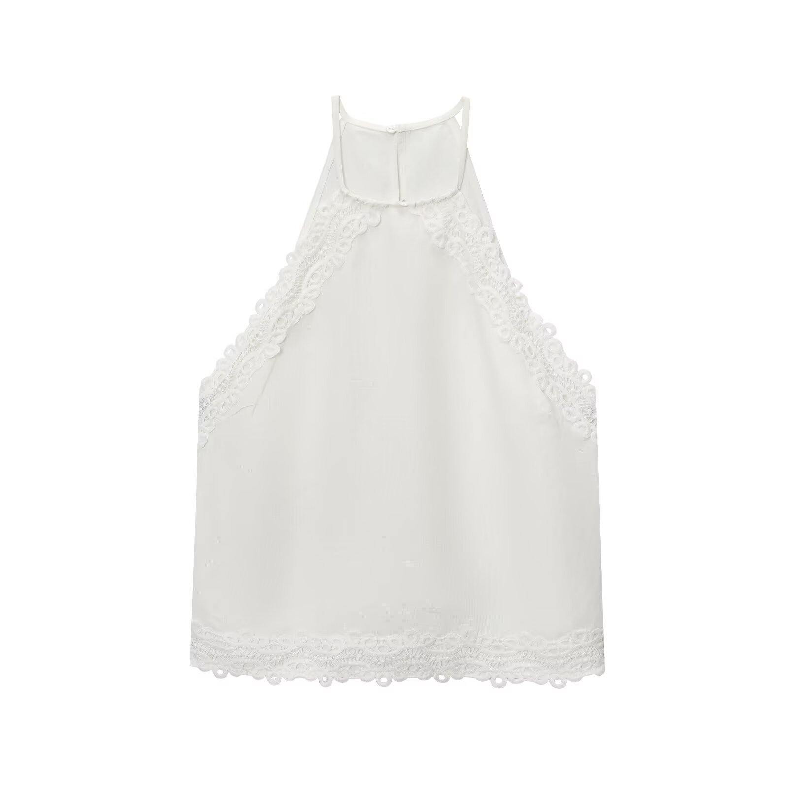Women's Summer Halter Lace Crochet Tank Top White Patchwork Backless Sleeveless Cotton Linen Blend Sexy Streetwear Casual Vest Shirt