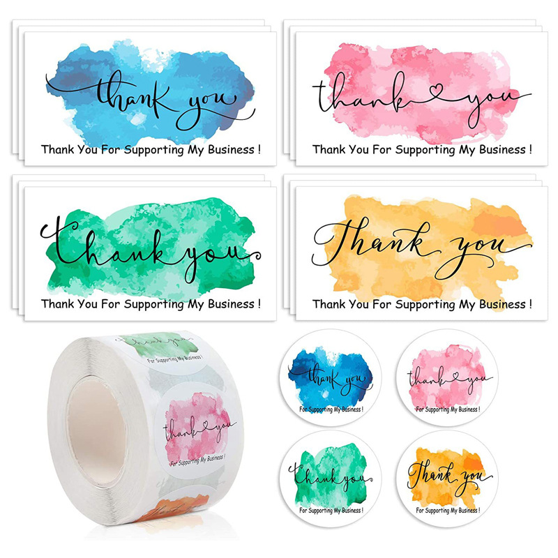 Watercolor Thank You Stickers And Cards Set For Small Business Paper Self-Adhesive Labels For Gift Packaging Decor Stationery For Online Sellers
