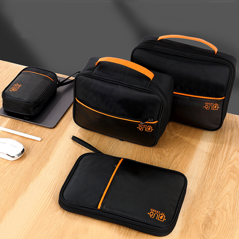 Portable Electronic Accessories Organizer Bag Water-Resistant Polyester PU Leather Travel Digital Storage Pouch Case For Cable Charger Power Bank Mouse Multi-Layer Case
