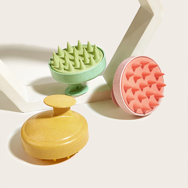 Eco-Friendly Wheat Straw Scalp Massager Brush Soft Silicone Bristles Shampoo Brush For Deep Cleaning Hair Growth Head Massage Scrubber For Women Men Kids