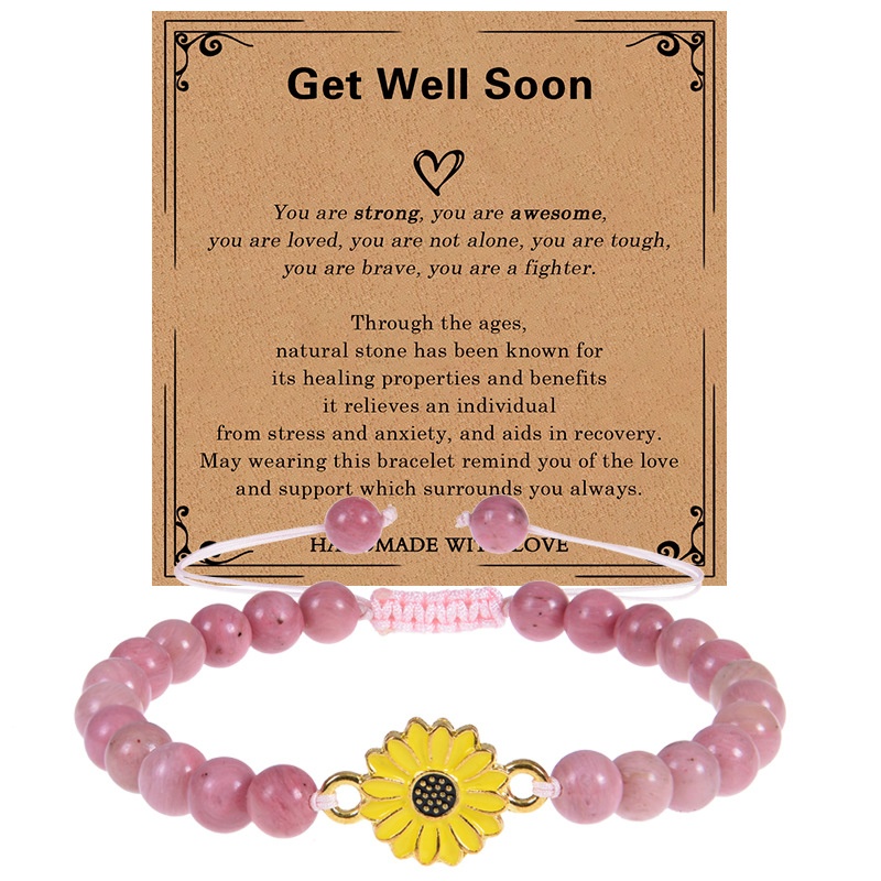 Handmade Natural Stone Beaded Bracelets With Alloy Sunflower Pendant Adjustable Healing Crystal Bracelet Set For Women Get Well Soon Gift Jewelry
