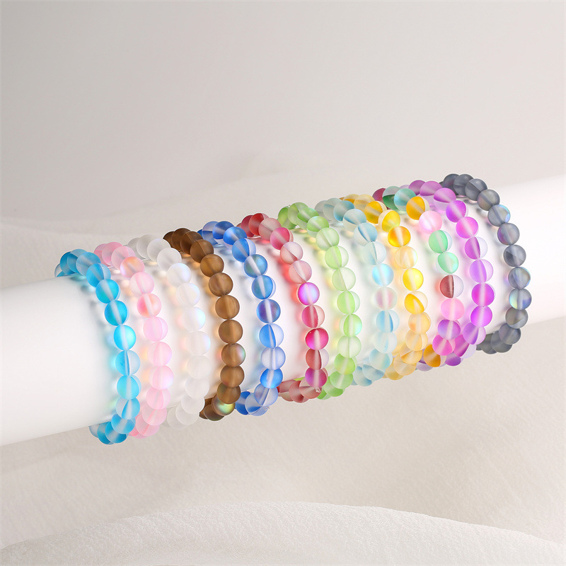 Frosted Moonstone Style Beaded Bracelet Iridescent Aurora Round Glass Beads Handmade Jewelry Women Men