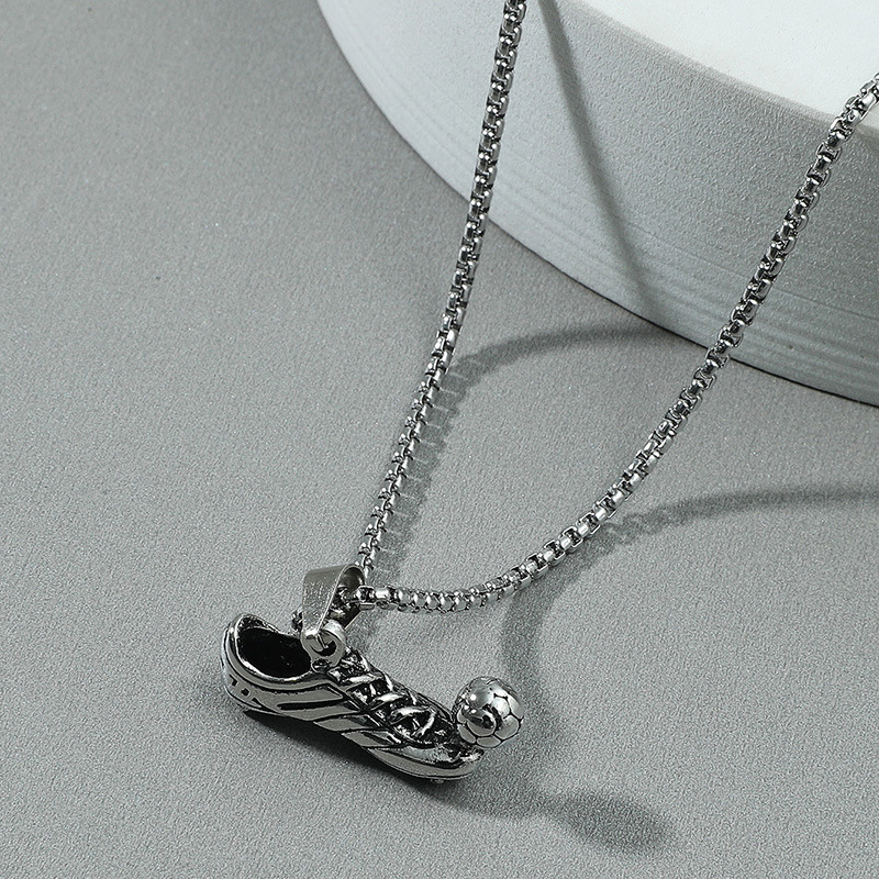 Soccer Shoe Pendant Necklace Alloy Sporty Hip Hop Soccer Ball Jewelry With Square Link Chain For Men