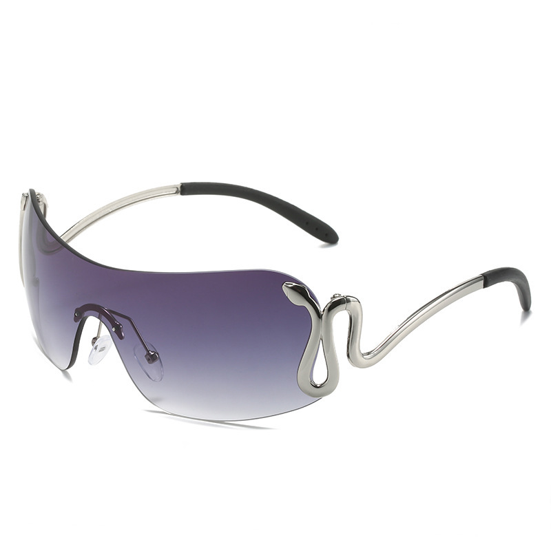 Wholesale Y2K Oversized Wrap Around Sunglasses with Serpent Metal Temples - Everful