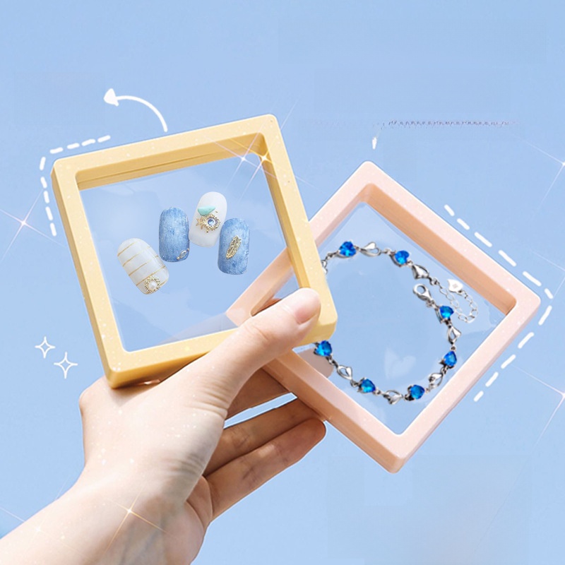 PE Film Jewelry Suspension Display Box Transparent Floating Storage Case For Rings Earrings Necklaces Dustproof Anti-Oxidation Macaron Color Small Item Organizer With Stand