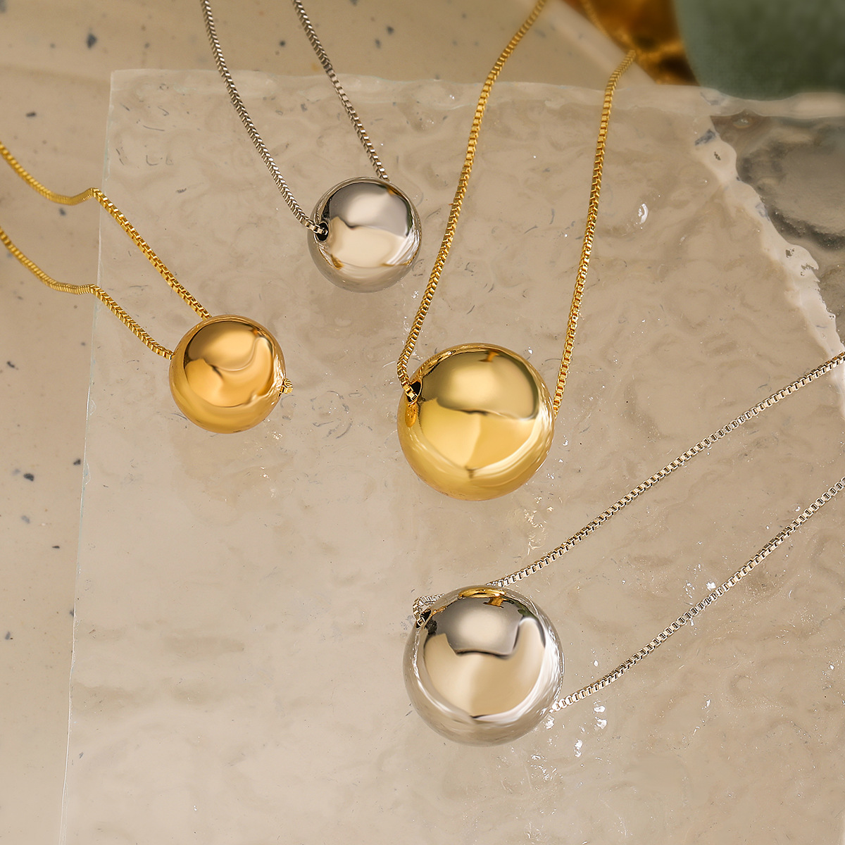 Pendant Necklace Copper Gold Plated Smooth Round Ball Minimalist Spherical Retro Simple Style For Women
