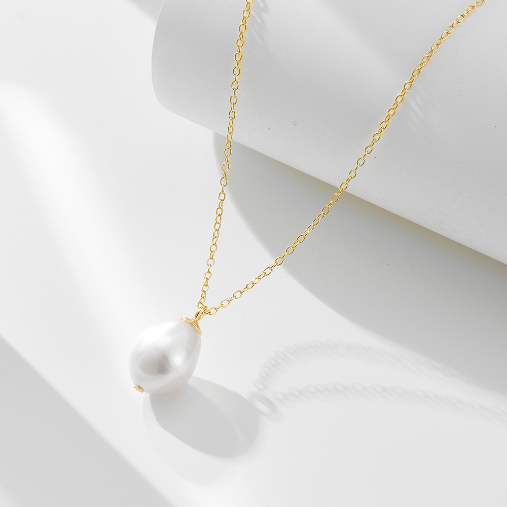 925 Sterling Silver Freshwater Pearl Pendant Necklace For Women Elegant Teardrop Baroque Pearl Minimalist Jewelry
