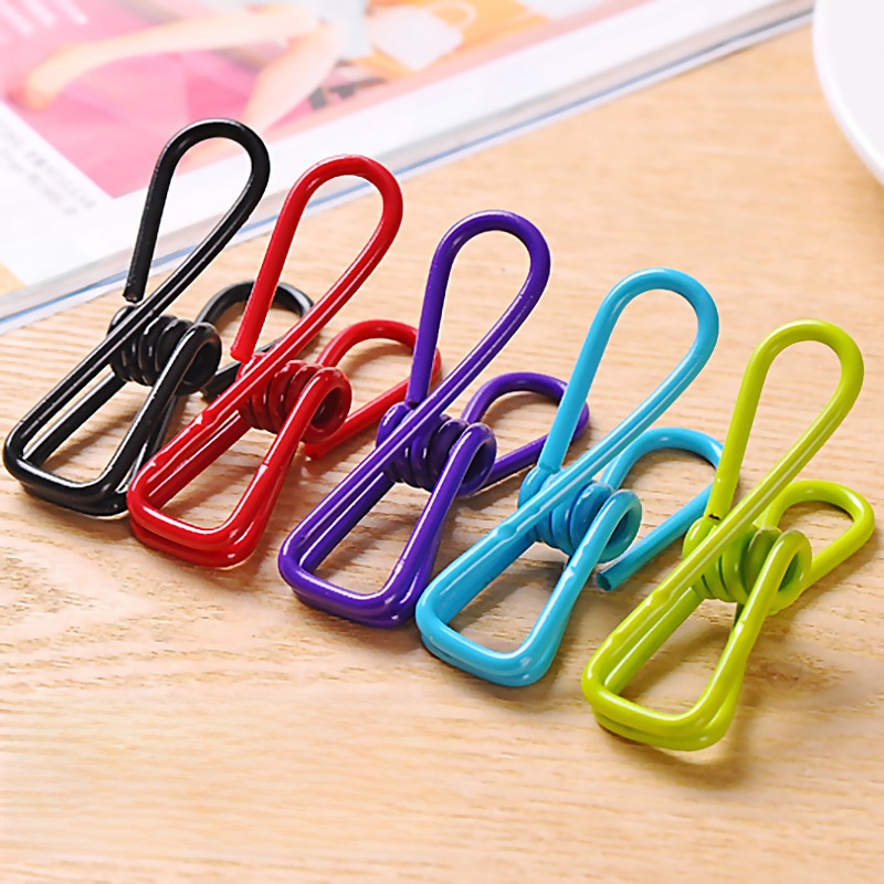10PCS Colorful Multi-purpose Metal Wire Clips Vinyl Coated Anti-slip Clothespins For Laundry Clothes Food Sealing Photos Office Minimalist Hollow Design Organizing Clips