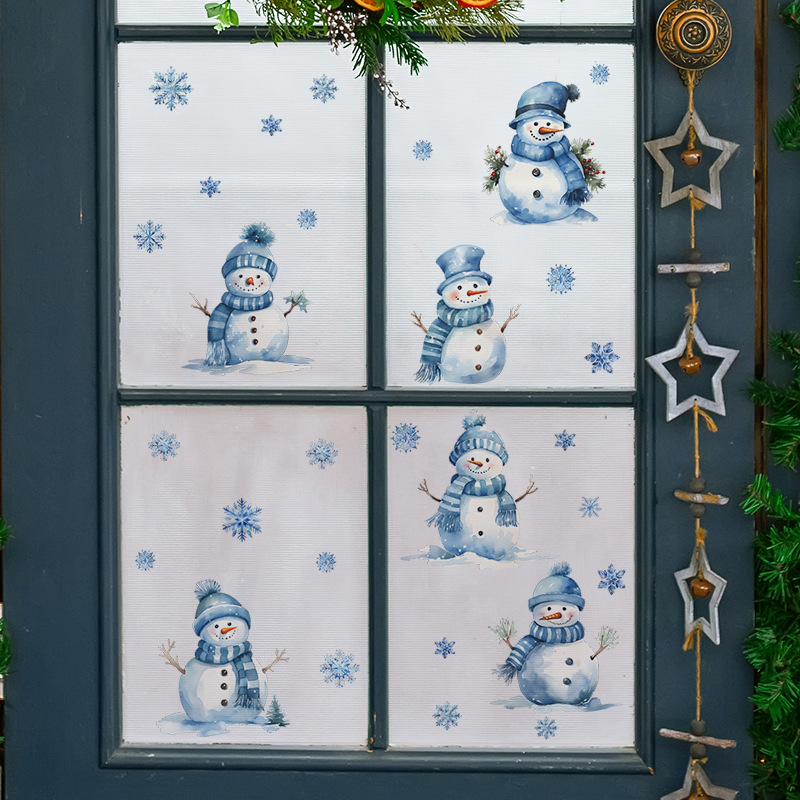 Xmas136 Christmas Retro Little Snowman Snowflake Glass Window Door Sticker Decoration Wall Sticker