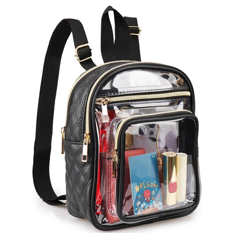 Modern Transparent Quilted PU PVC Backpack Fashion Large Capacity Stadium Approved Visible Daypack For Women Girls Travel School