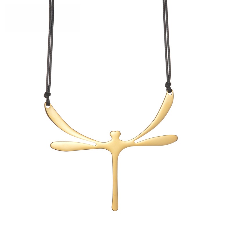 Minimalist Stainless Steel Dragonfly Pendant Necklace With Black Cord Large Statement Fashion Jewelry For Women